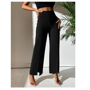 SHEIN PETITE Plain Slit Design Pencil Leg Casual Straight Pants